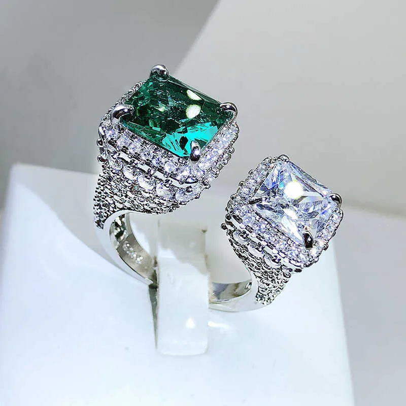 Кластерные кольца преувеличенные красочные сокровища Зеленый изумрудный квадратный кольцо циркона.