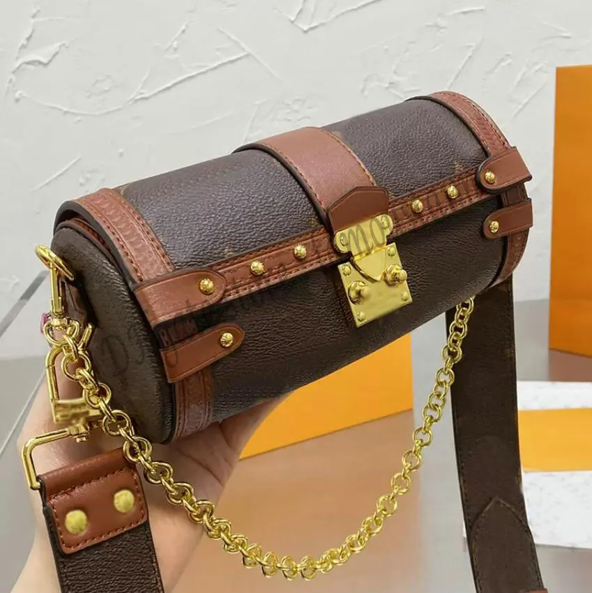 Bolsa Transversal Baú Papillon Feminina Designer de Luxo Bolsas de Marca Paris Flores com Almofada em Relevo Bolsas de Couro Genuíno Ombro em Forma de Barril Impresso