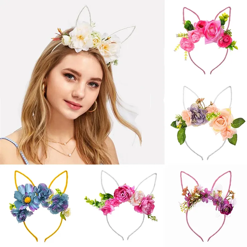 Pannband Spring Girl's Hair Band Flower Hairband Flower Hair Hoop Geometric Floral Hairband Rabbit pannband Påskdagsdekor