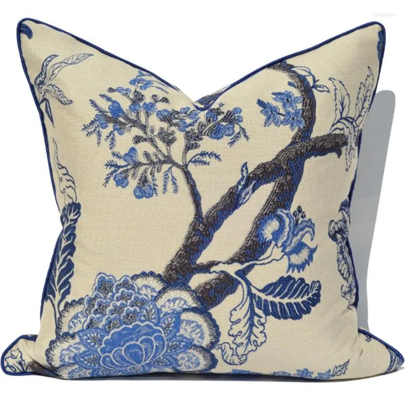 Kudde Vintage Blue Pastoral Floral Decorative Throw Pillow/Almofadas Case 45 50 American Country Flower Cover Home Decorating