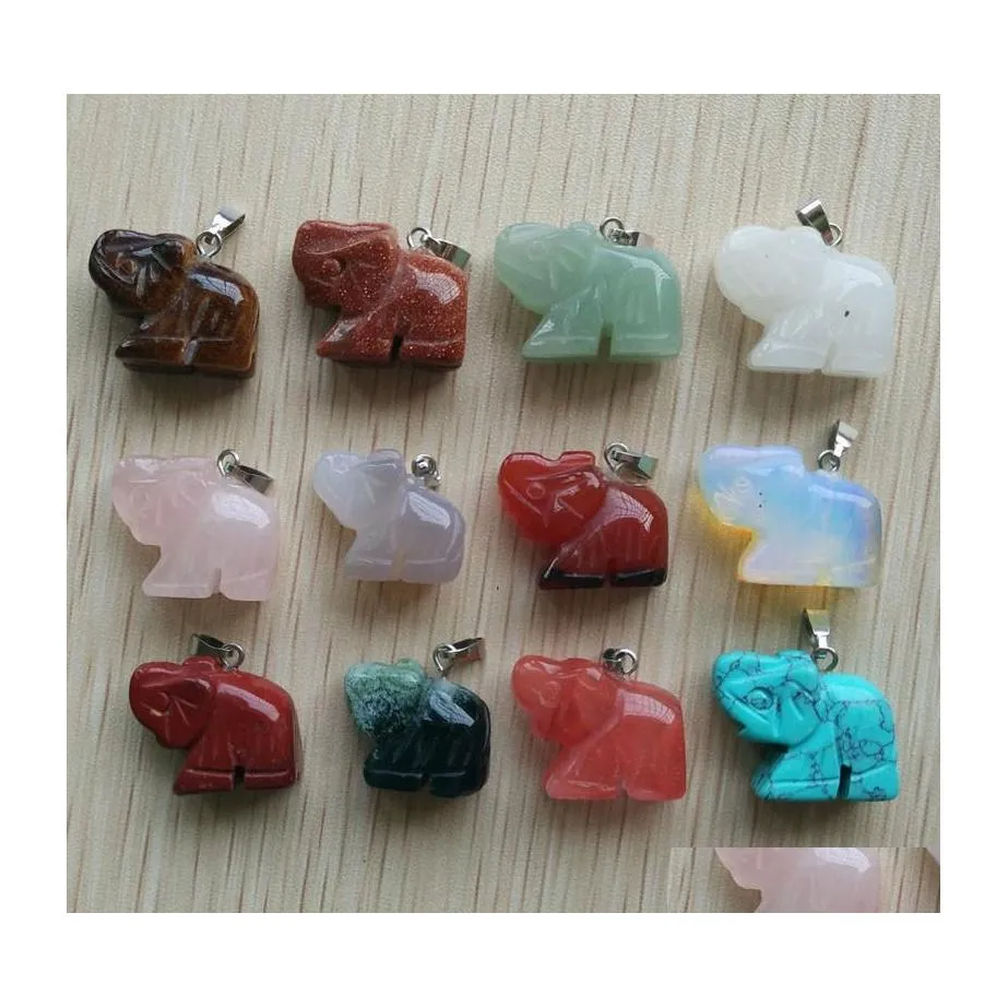 car dvr Charms Carved Elephant Shape Assorted Natural Stone Crystal Pendants For Necklace Accessories Jewelry Making Drop Delivery Findings Dh3Os