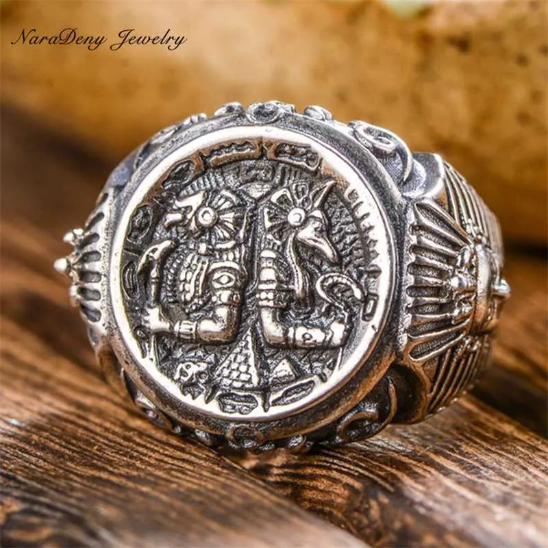 Cluster Rings S925 Sterling Silver Vintage Color Horus Anubis The Wanderer of Ancient Egypt Punk Antique Open Finger Jewelry