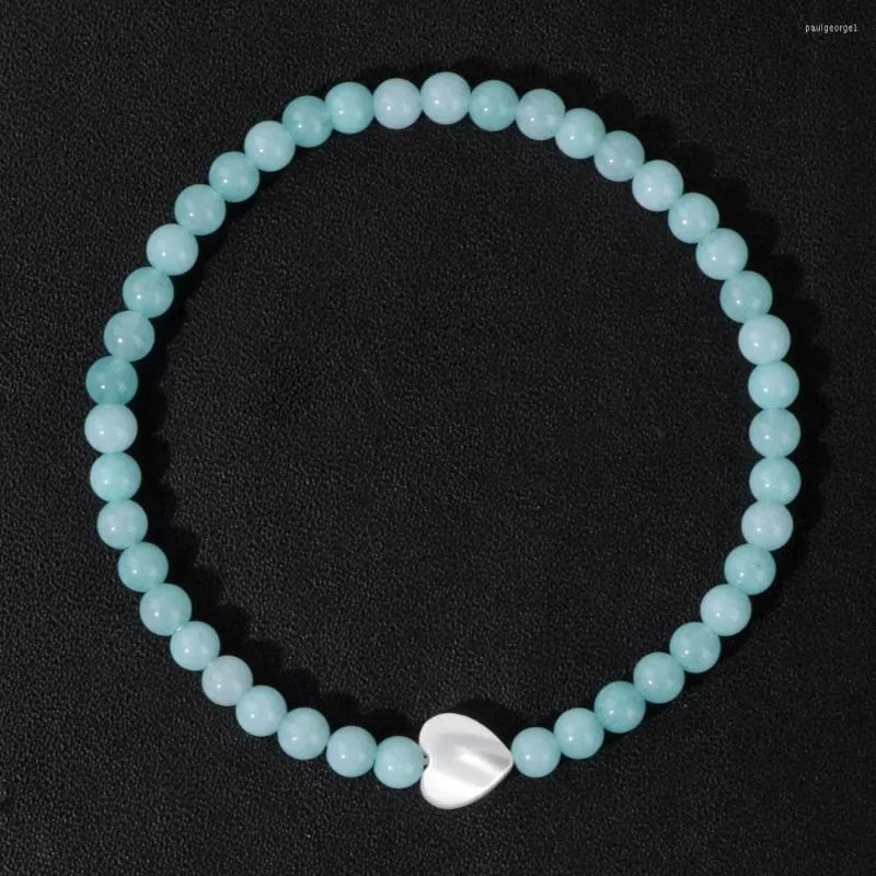 Strand 4mm Beads Bracelet Women Amazonite Stone Natural Heart Shell Charm Male Jewelry Fashion Bangle Friendship Gift
