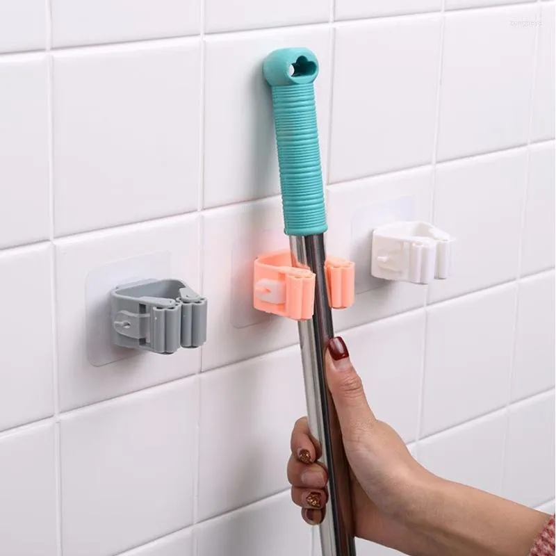Hooks 1Pcs Waterproof Wall-mounted Mop Rack Portable Traceless Adhesive Toothbrush Holder No-punch Bathroom Accessories