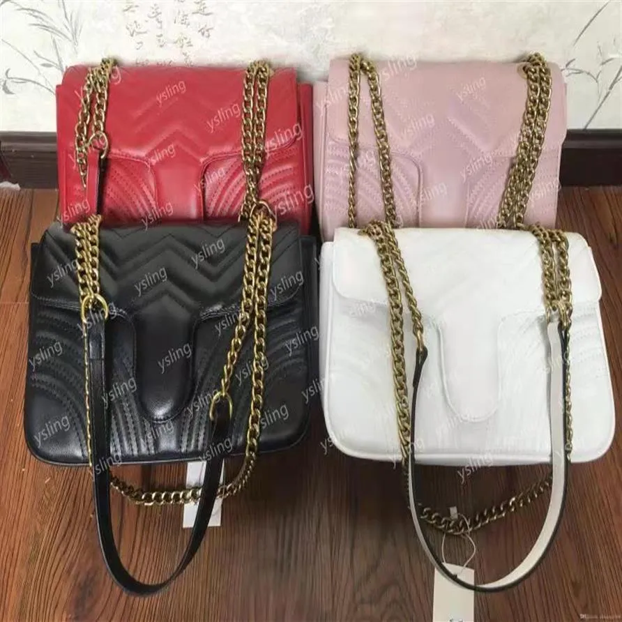 Marmont Bolsas planas bolsa de ombro em corrente Classic look versátil crossbody feminino bolsa preta feminina bolsa de luxo de couro real vermelho whi225n