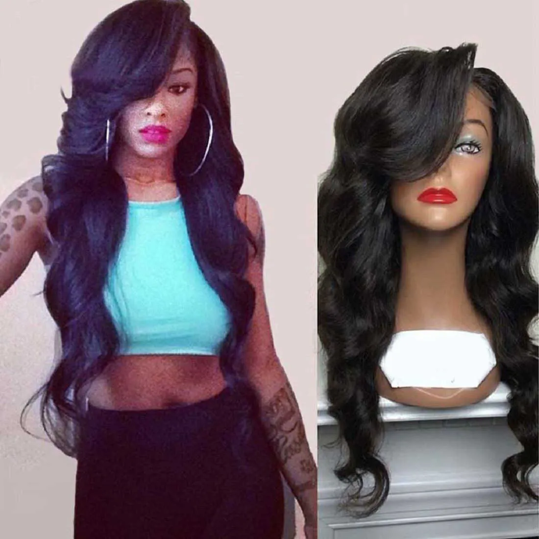 Women's black long curly hair Women's fashion life wig 230301