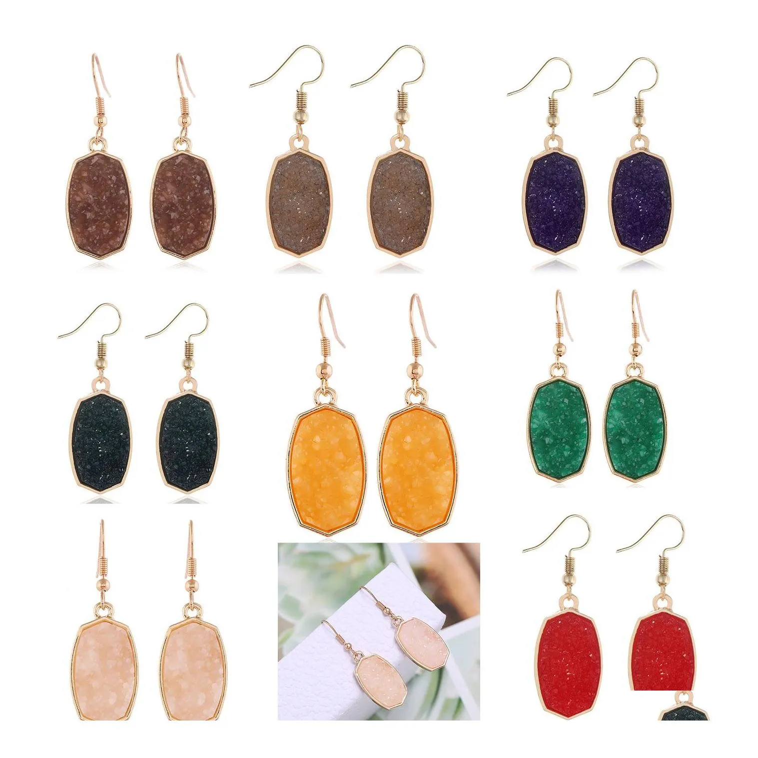 Auto DVR Charm Simple Druzy Drusy Geometrische zeshoek Charms oorbellen Hars Handgemaakte gouden oordingen voor vrouwen feest Verjaardag Geschenk drop levering JE Dh87r