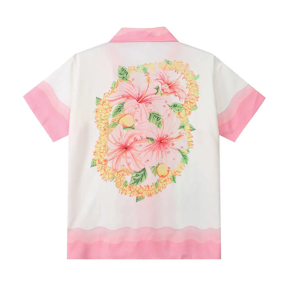 Hawaiian Floral Printed Casual Light Pink Shirts For Men And