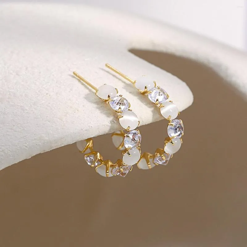 Hoop Earrings Lifefontier Korean Opal Crystal Round Earring For Women Luxury Rhinestone C Type Trendy Wedding Jewelry Gifts 2023