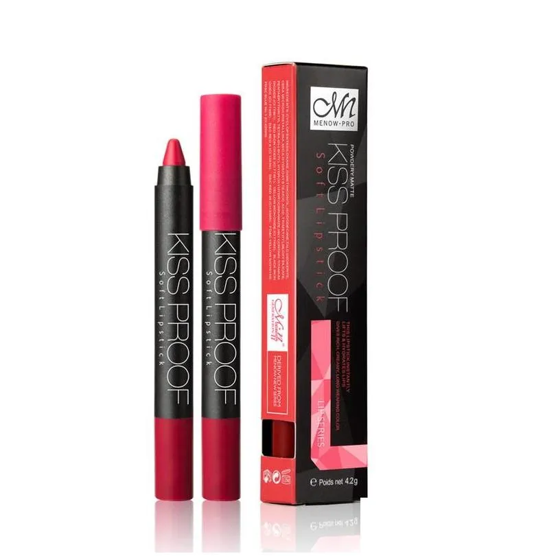 립스틱 Menow Pencil Lip Crayon Rouge a Levre Matt Longlasting Matte Veet 방수 공급 편리한 색상 도매 메이크업 lnbk