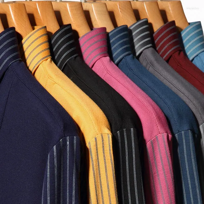 Męskie polo męskie koszulka wiosna sprężyste Casual Casual Classic w paski Koreańskie szczupły rękaw męski Męski Tops Mężczyzna ubrania marki