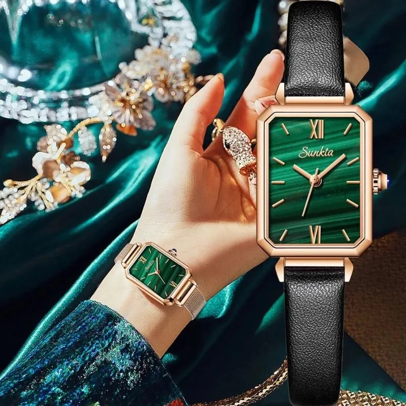 Polshorloges eenvoudige luxe 2023 vrouwen kijken mode casual dames groen vintage lederen kwarts horloge vrouw klokken geschenken