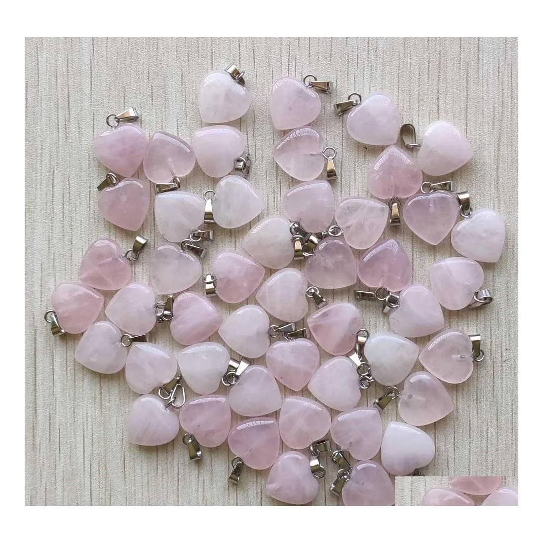 CAR DVR CHARMS 15mm Rose Quartz Heart Natural Stone Pendants For Necklace Jewelry Making Drop Leverans Fyndkomponenter DH5HX