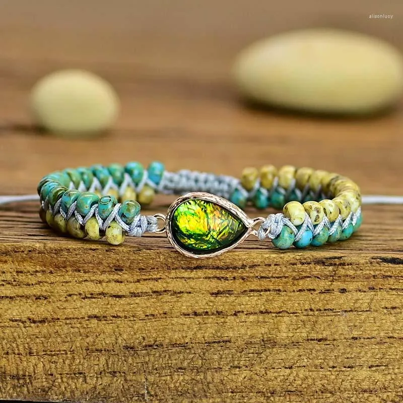 Braccialetti con ciondoli Goccioline d'acqua a forma di opale verde Bracciale con ciondolo Doppia treccia Tila Beaded Dropship Amicizia