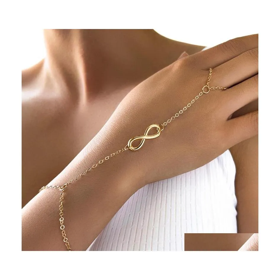 Auto DVR Link Chain Gold Color Geplaatste Infinity Charms Finger Ring Link Bracelet For Women Gifts Friends Juwelier Groothandel drop levering Brace DHD3M