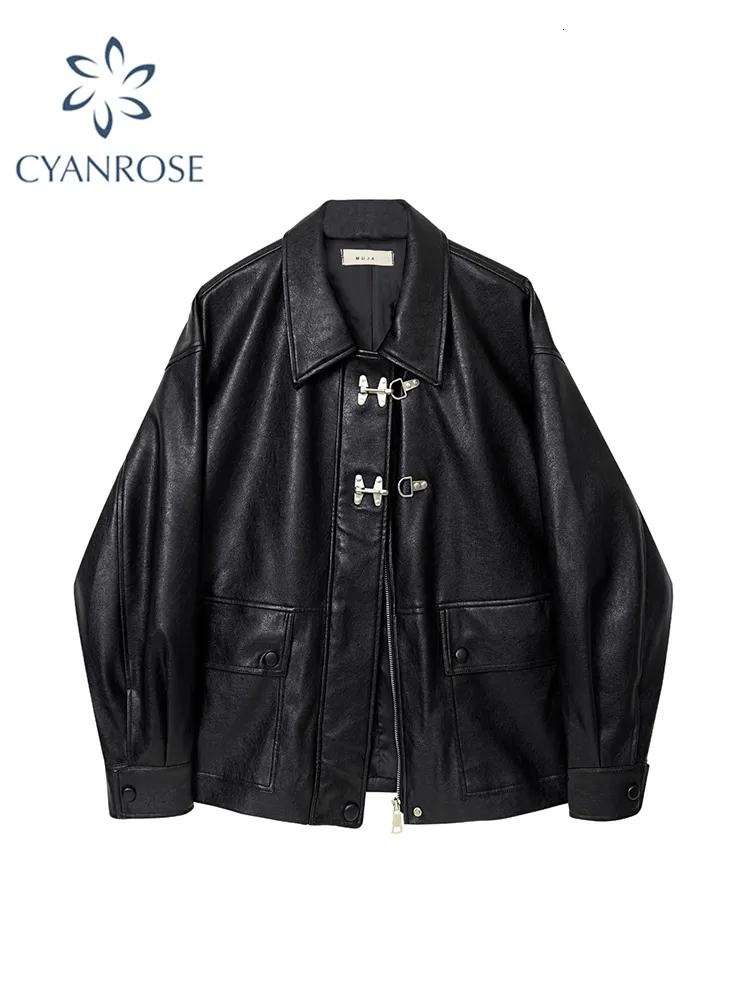 Women's Jackets Autumn Winter PU Leather Jacket Vintage Black Motorcycle Coat Female Korean Casual Loose Streetwear Outwear 230301