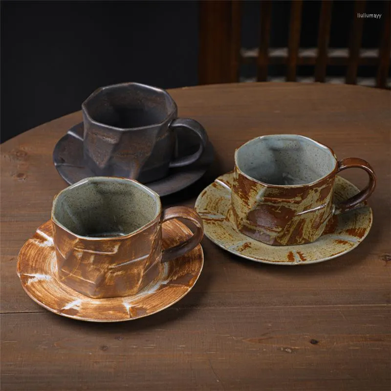 Cups Saucers Creative Design Japanese Pottery Coffee Cup With Dish Personalized Handmade Ceramic Tea Saucer Set Vintage Tableware