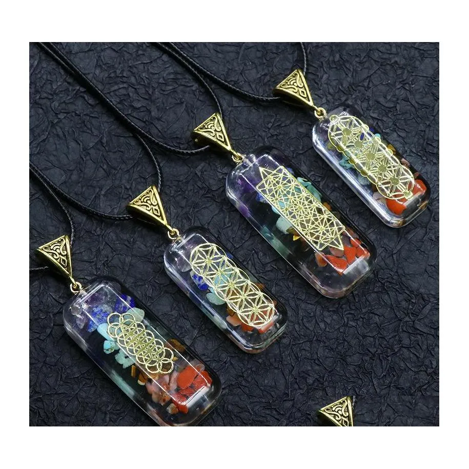 voiture dvr Pendentif Colliers Rétro 7 Chakra Orgone Reiki Guérison Colorf Puce Pierre Naturelle Énergie Collier Pendum Amet Orgonite Cristal Goutte De Dhvf9