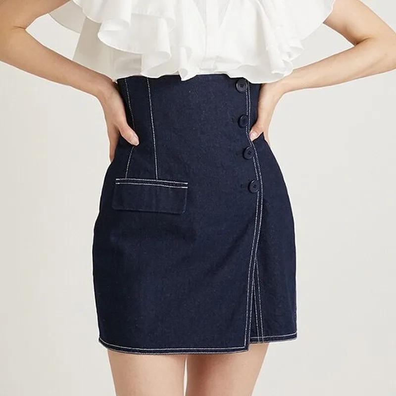 Skirts Neploe Arrival Japanese Mujer Faldas Summer Slit Denim Skirt High Waist Button Slim Culottes Solid Fashion Mini Jupes 230301