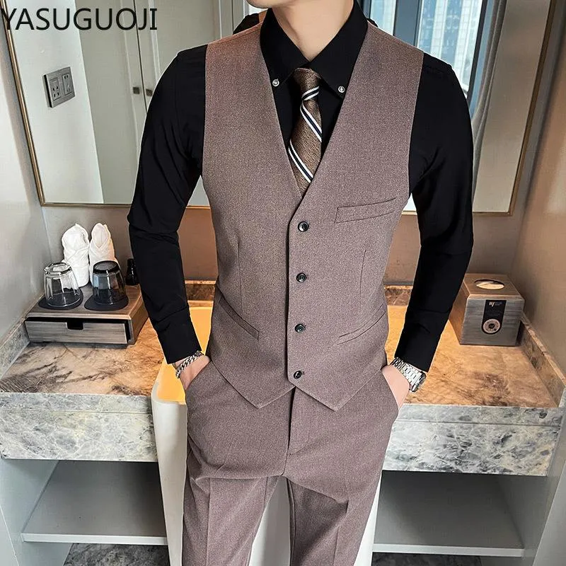 Men's Vests Man Formal Dress Suit Slim Fit Men Vest Wedding Party Waistcoat Homme Casual Sleeveless Business Jacket