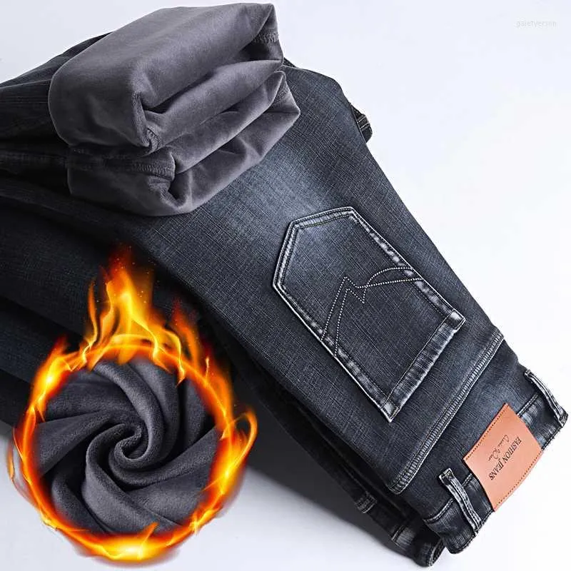 Men's Jeans 2023 Winter Brand High Quality Anti-theft Zipper Fleece Thick Warm Classic Straight Loose Casual