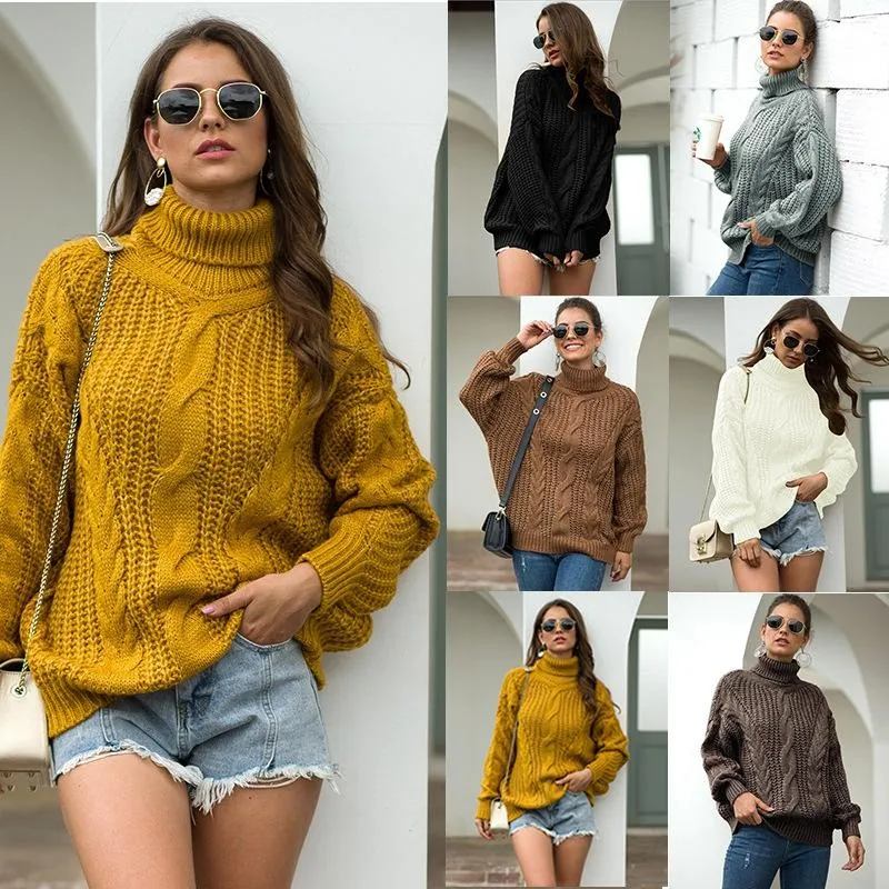 As suéteres femininas torcem a gola alta, mulheres de grande porte de tamanho casual com manga comprida roupas de inverno grossas moda amarela cinza preto topswome