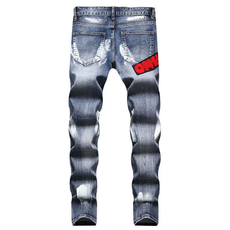 Men's Jeans Casual Printed Fashion Sports Letter Cartoon Straight Elastic Pants Zipper All Season Slim Men Y2303