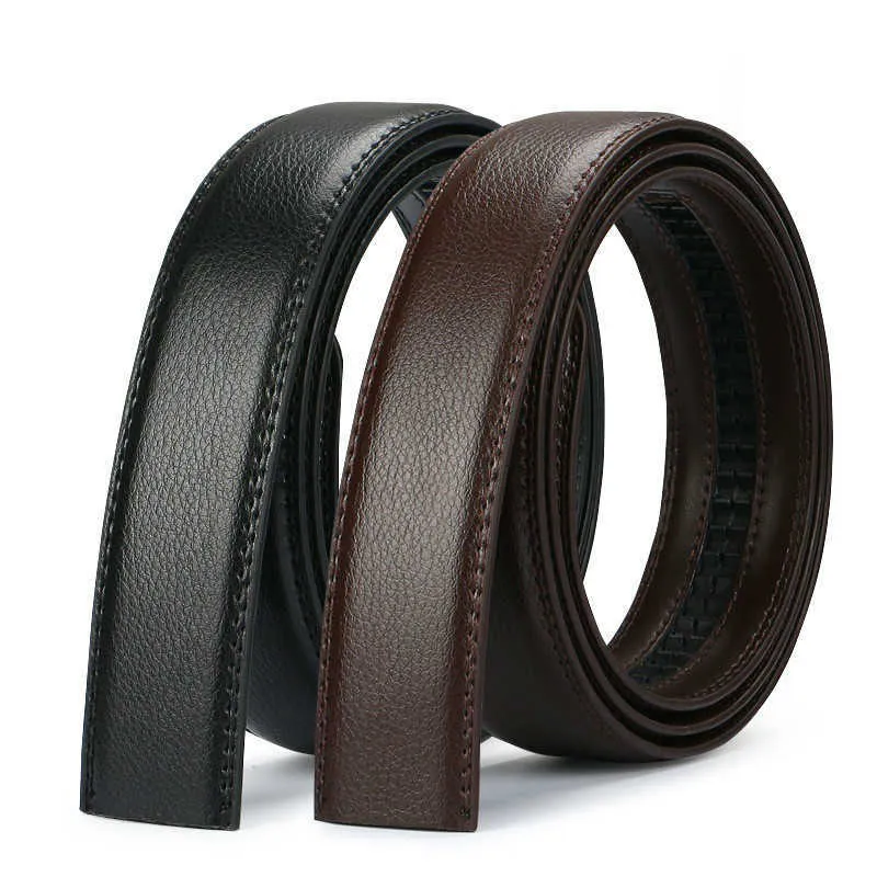 Belts Luxury Men No Buckle Belt PU Leather for Automatic Buckle Waist Strap Long Black Brown Male High Quality Jeans Waistband 35CM Z0228