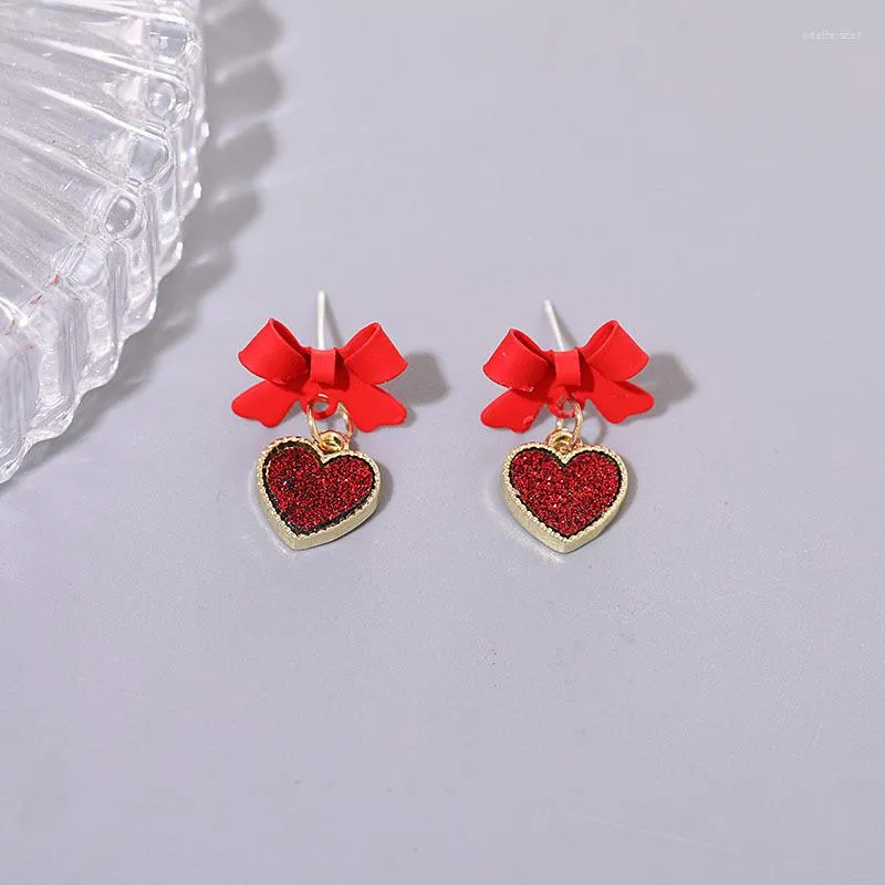Stud Earrings Lolita Red Bow Love Heart Trendy Light Luxury