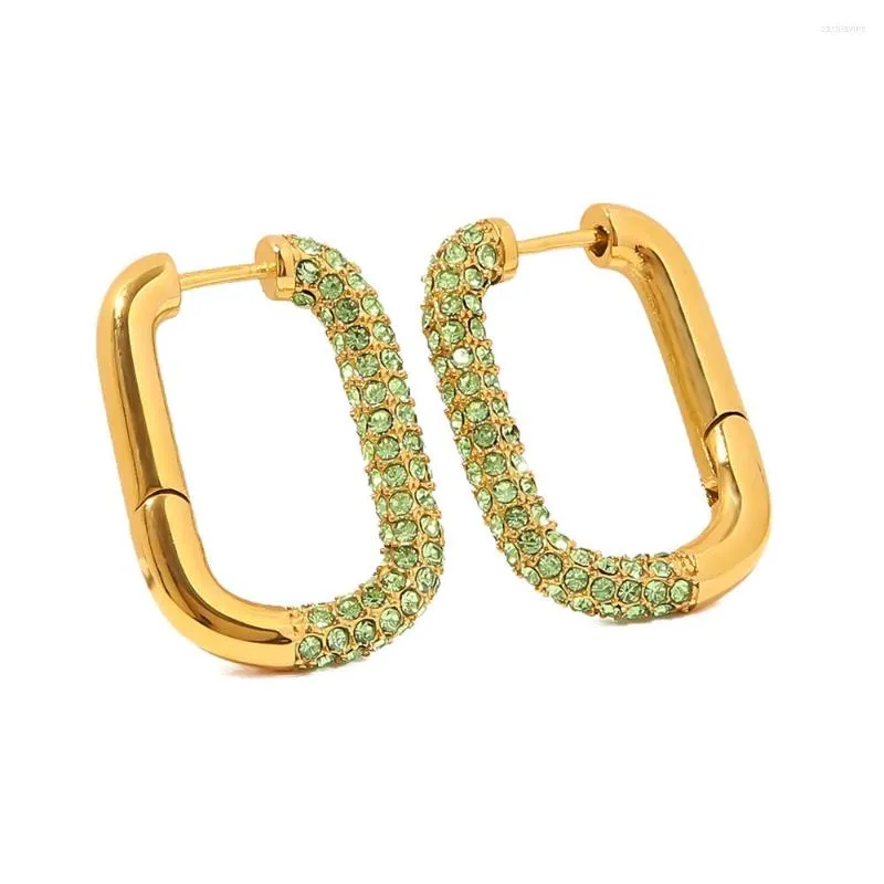 أقراط Hoop Youthway العصرية الفاتحة الخضراء Rhinestone U 18k على شكل الذهب مطلي بالذهب مقاوم مقاوم للصدأ عبارة المجوهرات المجوهرات