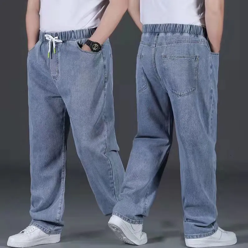 Erkekler 10xl büyük boy kot pantolon erkek nefes alabilen gevşek pantolonlar erkek rahat denim pantolon artı boyut 48 kot kot erkek giyim sokak kıyafetleri 230301