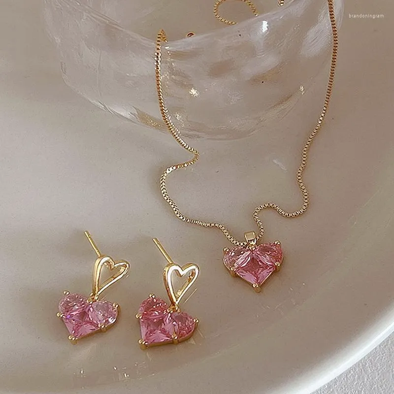 Collier boucles d'oreilles ensemble MIHUA rose amour colliers doux Simple clavicule chaîne pull pendentif femmes bijoux H8E400