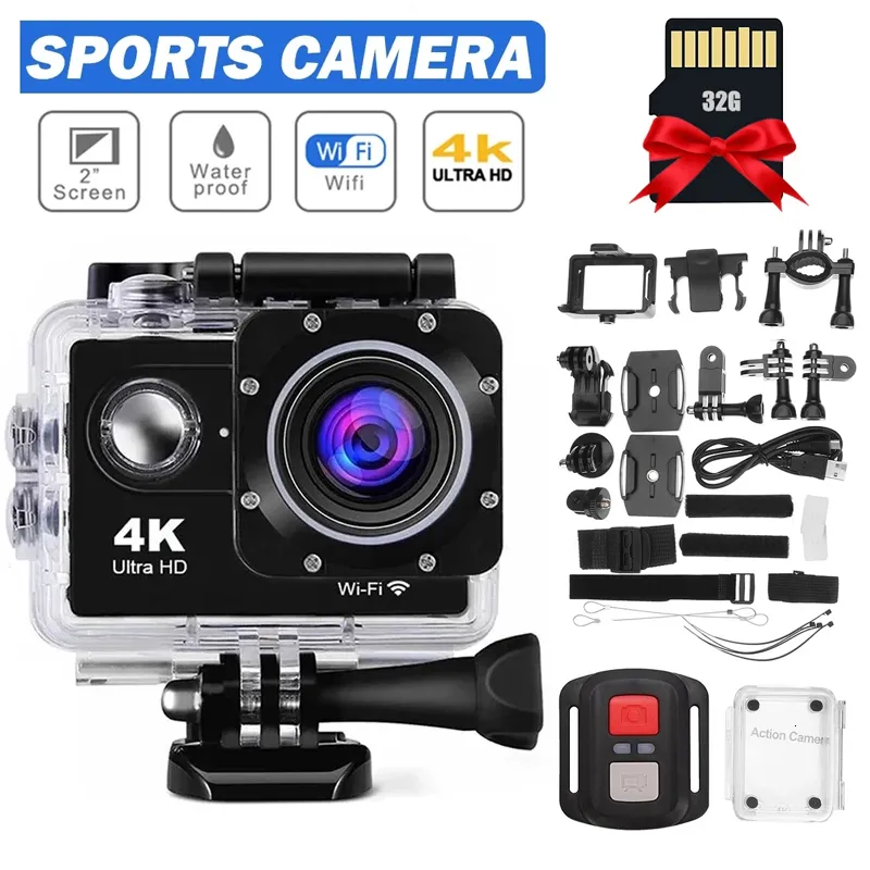 Videocamere per azioni sportive Ultra HD 4K Action Camera 30fps/170D Casco subacqueo Impermeabile Schermo da 2,0 pollici WiFi Telecomando Sports go Video Camera pro 230301