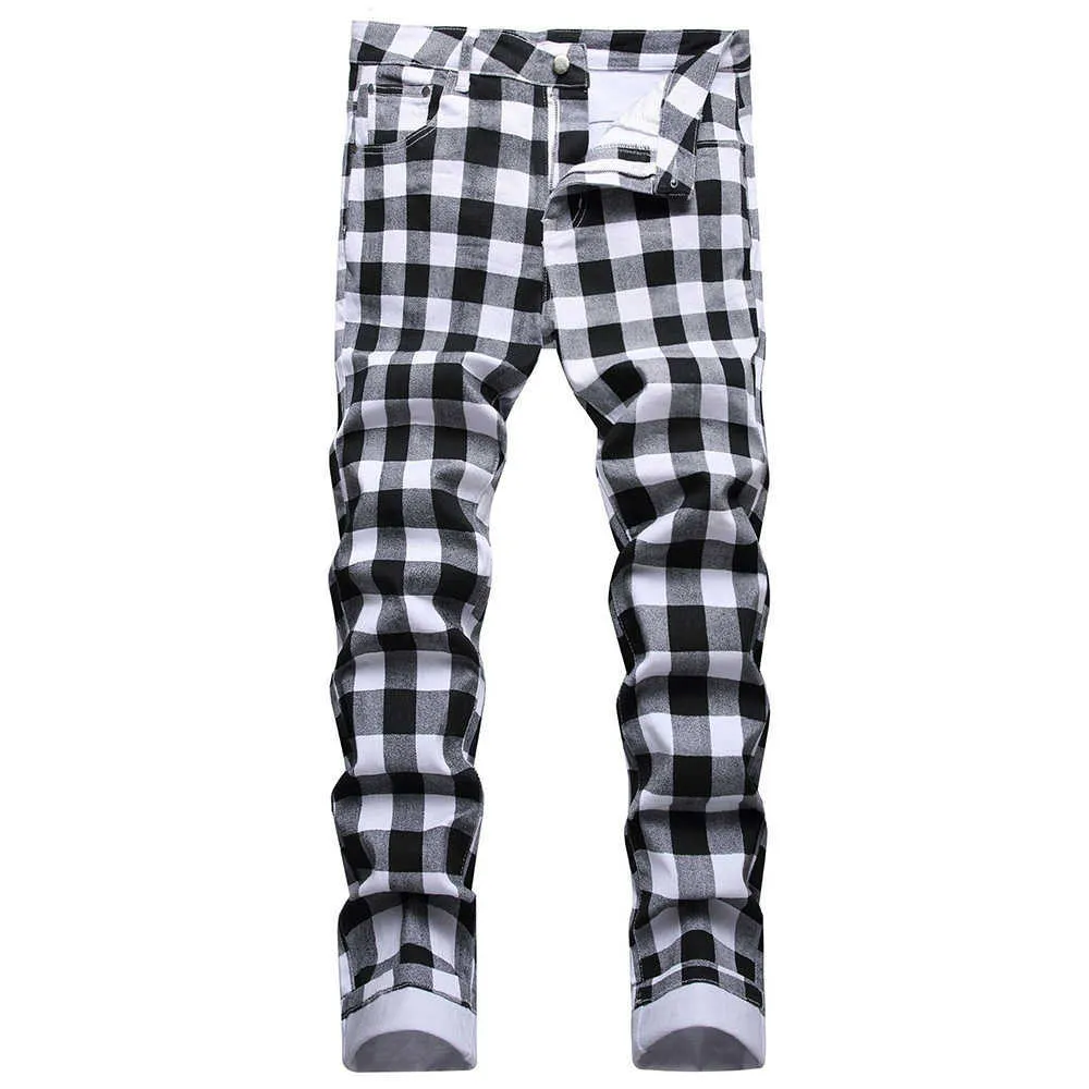 Jeans masculinos preto e branco impressos de moda impressa digital calças retas slim calças esticadas y2303