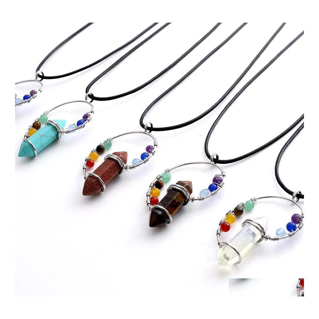 car dvr Pendant Necklaces Fashion 7 Chakras Wire Wrap Conch Shape Natural Healing Stone Crystal Quartz Pendum Opal Amethyst Pink Necklace Dr Dhkgj