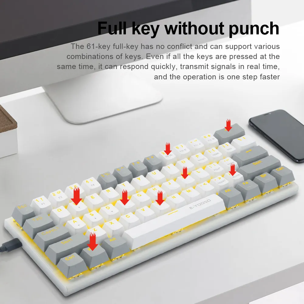 AULA Teclado mecánico para juegos 60 % con cable, retroiluminación RGB 29  teclado intercambiable en caliente, interruptor rojo, 60% mini teclado