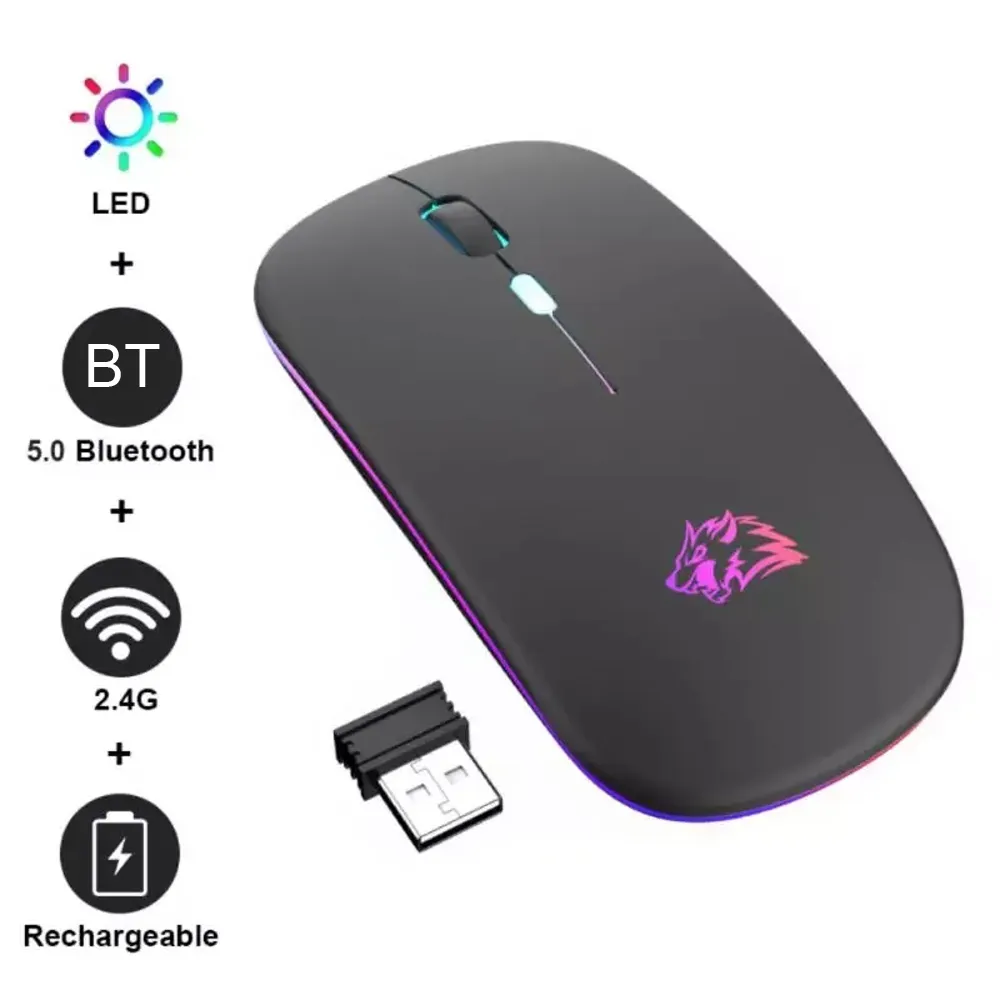 X15 الفئران Bluetooth WiFi اللاسلكية الماوس القابلة لإعادة الشحن مضيئة USB الماوس الصامت للألعاب لجهاز الكمبيوتر اللوحي للكمبيوتر اللوح المحمول