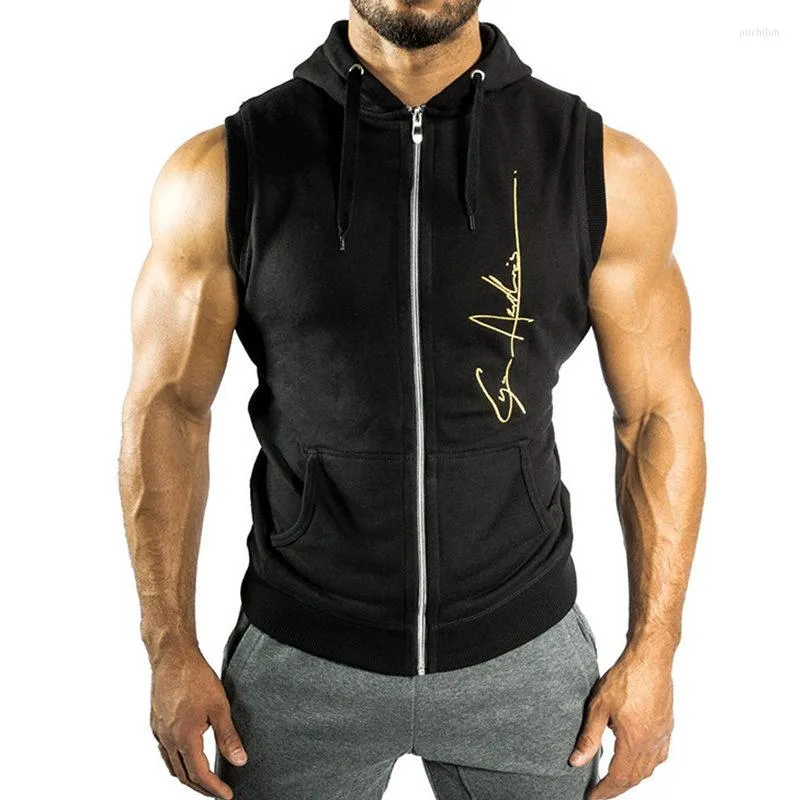 Hommes Hoodies Hommes Fitness Bodybuilding Sans Manches À Capuche Sweat Mâle Gymnases Coton À Capuche Gilet Casual Marque De Mode Sportswear Vêtements