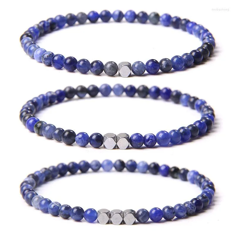 Brin 3 pcs/Lot naturel bleu Sodalite pierre perles Bracelet 4 MM petit rond perlé bijoux pour femmes hommes amitié cadeau à la mode