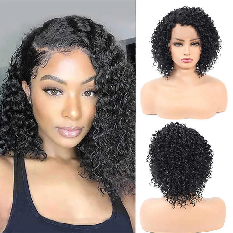 Wig Women Short Hair Partial Front Lace Wig Chemical Fiber Small Curly Full Head Cover Wigs