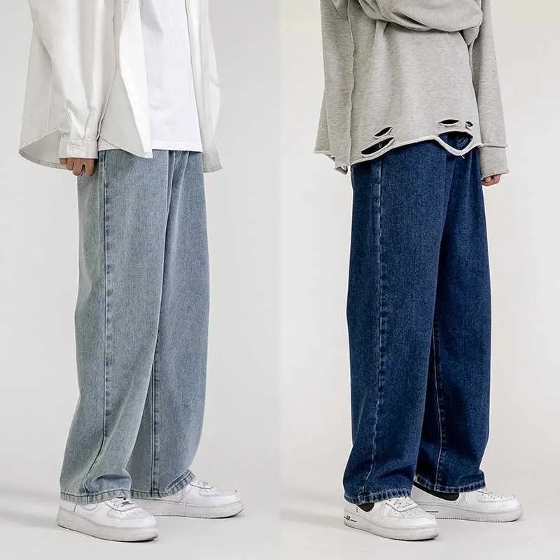 Jeans masculino jeans masculina moda solteira nova e casual calça de perna larga cowboy mans streetwear calça coreana de hip hop 5 cores z0301