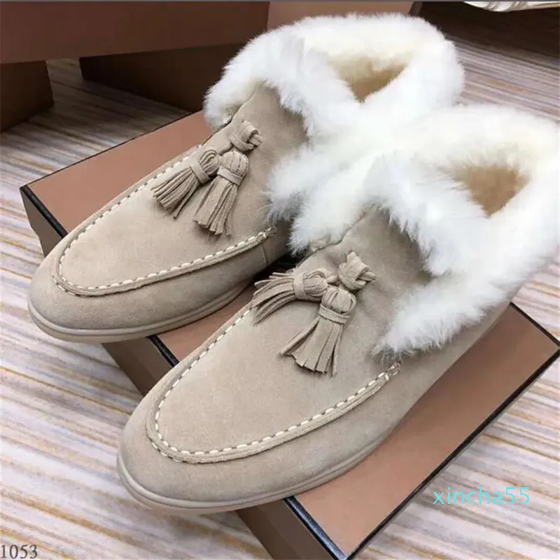Suede leather Fur inside Dress shoes Mens women Winter Driving casual Shoe luxury design open walk flats Mocassin 35 46