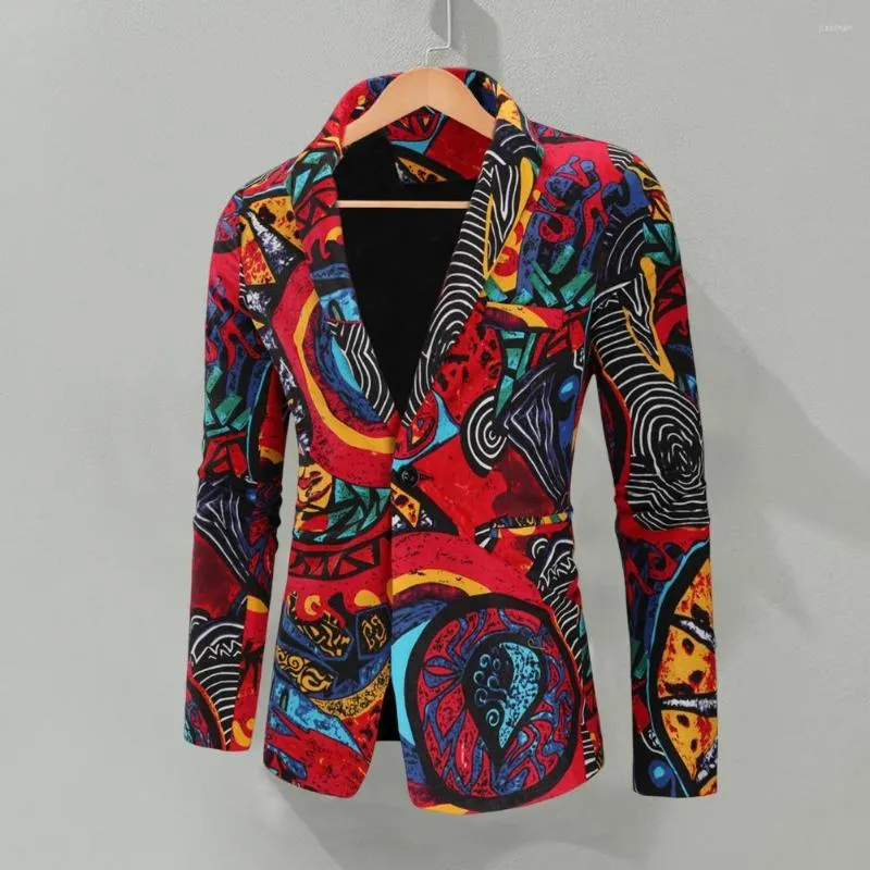 Men's Suits Formal Blazer Turndown Collar Autumn Single Button Colorful Pattern Suit Coat Men Jacket