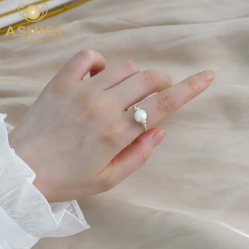 Кластерные кольца Ashiqi Natural Baroque Pearl Ring 925 Серебряное серебряное свадебное украшение для женщин G230228