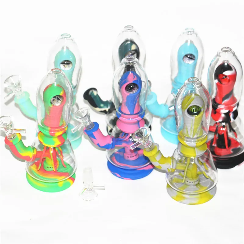 7.8 '' Glass Glass Bubbler Rury wodne Shisha Hookah Palanie tytoniu Bongs Dabs Rig silikonowy ręczny rurka bąbelkowa Catcher