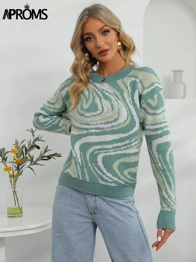 Women's Sweaters Aproms Elegant Green Tie Dye Knitted Sweater and Pullovers Women Winter Long Sleeve Warm Ribbed Jumper Female Slim Top 230301