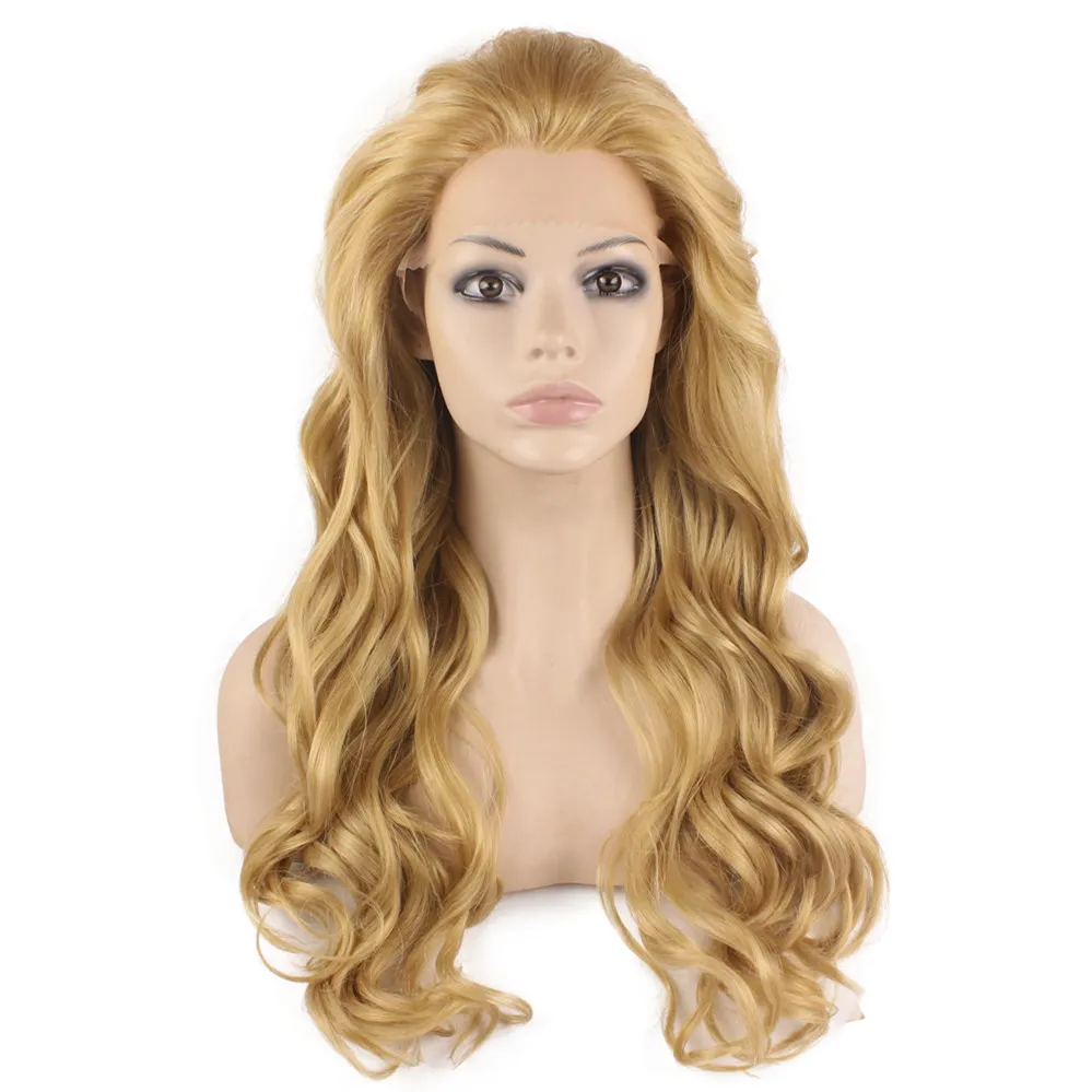 24 "Long Wig Ash Blonde ondulada Wavy Natural Resistente ao Cabelo Sintético Lace Fronteiro peruca