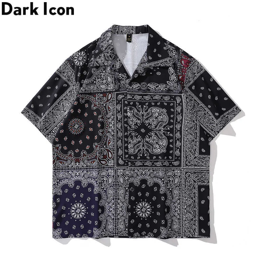 Men's Casual Shirts Dark Bandana Oversized Men's Shirt Summer Thin Material Paisley Shirts for Men Man Blouse Z0224