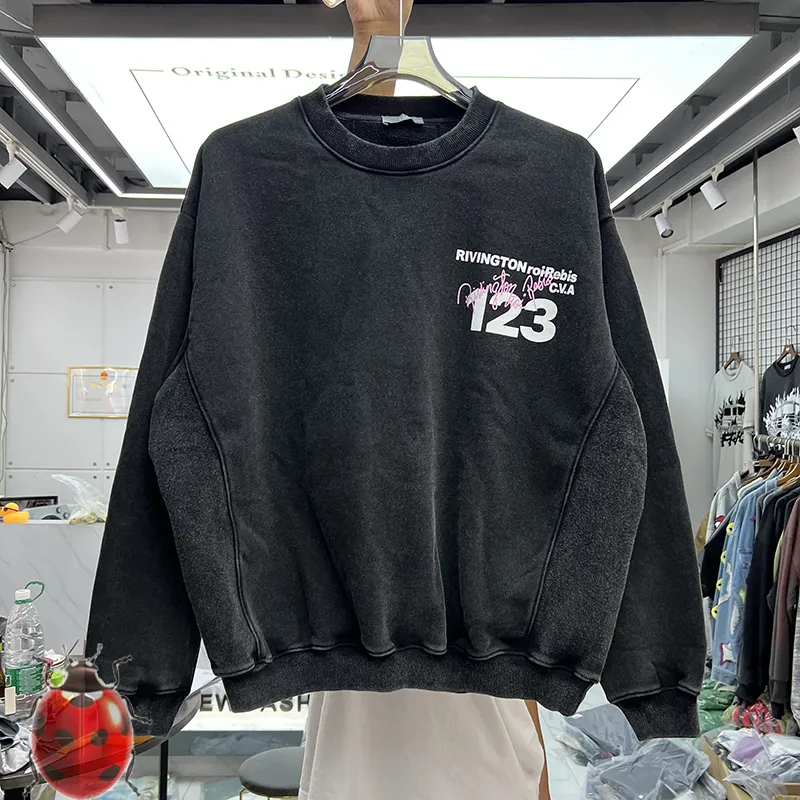 Heren Hoodies Sweatshirts RRR 123 WASH PULLOLLEN Zware stof Fleece Vintage Do Old RRR123 Puff Print 230301