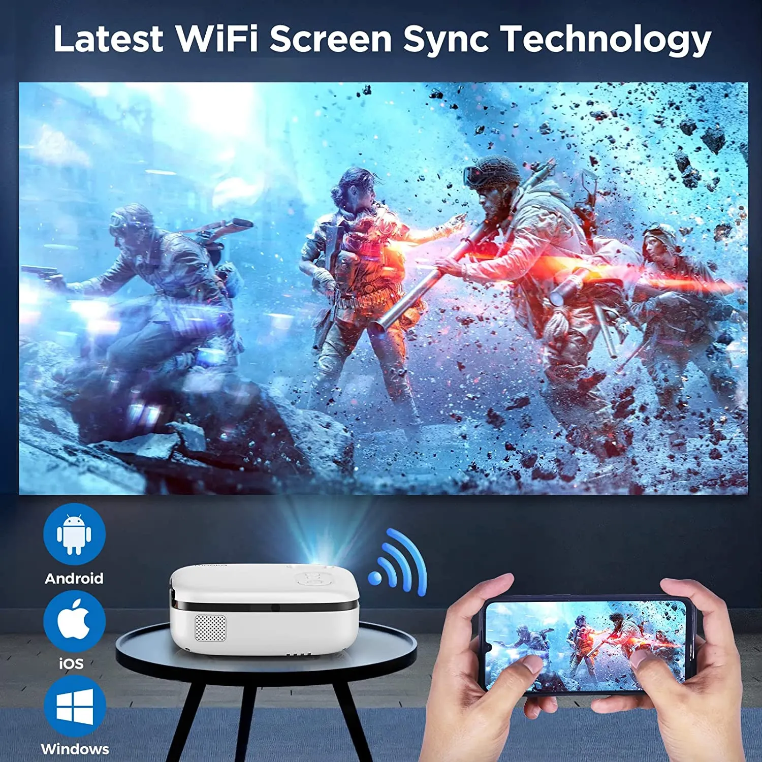 Proyector con WiFi y Bluetooth, 2023 actualizado 9500L proyector para  exteriores, mini proyector de películas compatible con 1080P sincronizar la